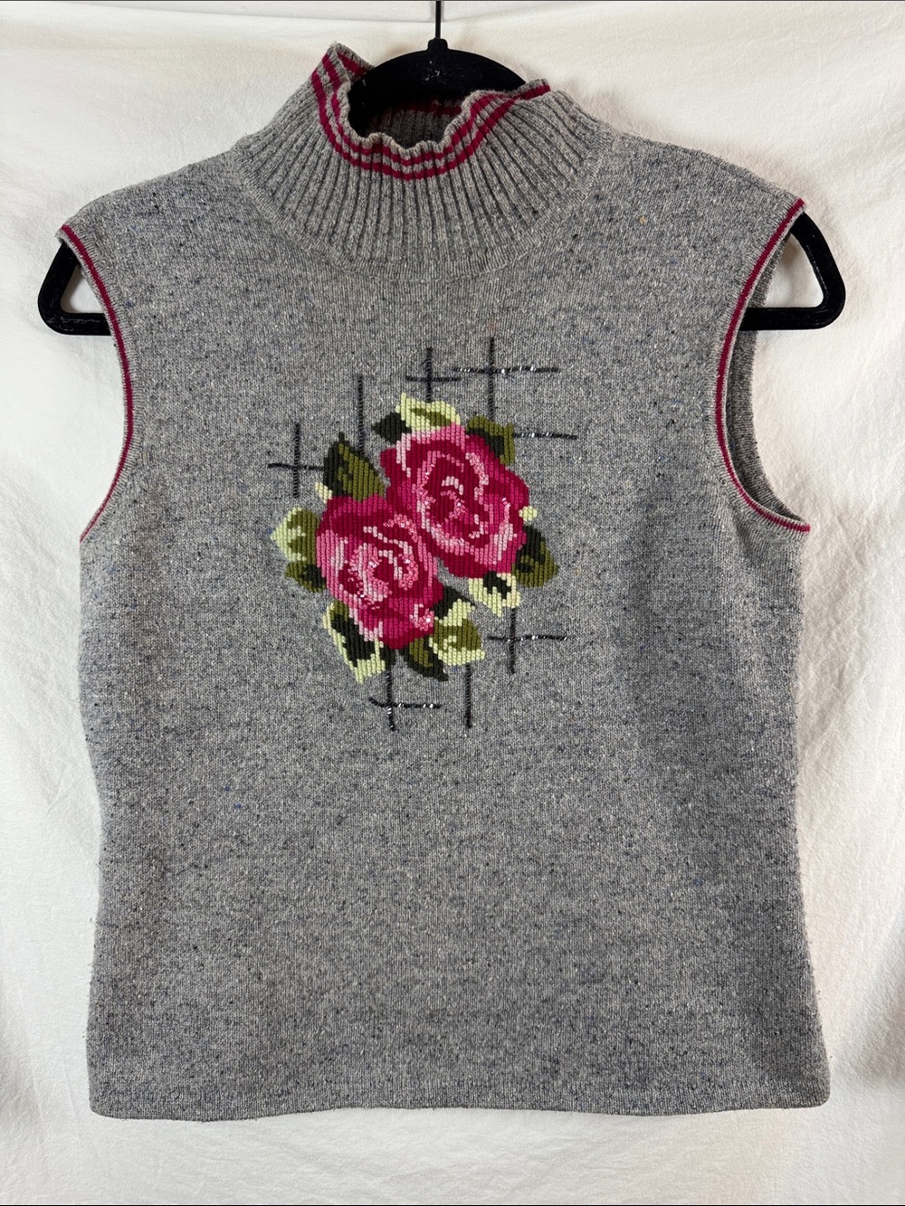 Escada Wool Silk Blend Rose Turtleneck Sleeveless Sweater 38
